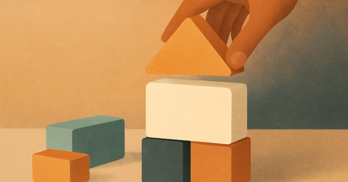 Illustration of abstract building blocks assembled into a house shape, symbolizing a content management system