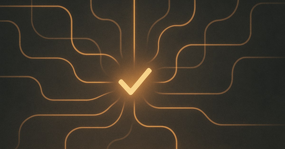 Illustration of several glowing paths converging into a single checkmark, symbolizing e-commerce tracking and attribution