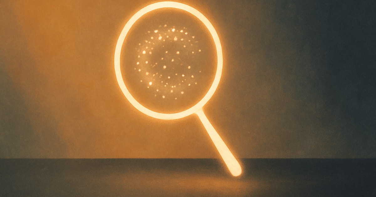Illustration of a glowing magnifying glass with a sparkling pattern within it, symbolizing GEO (generative engine optimization)
