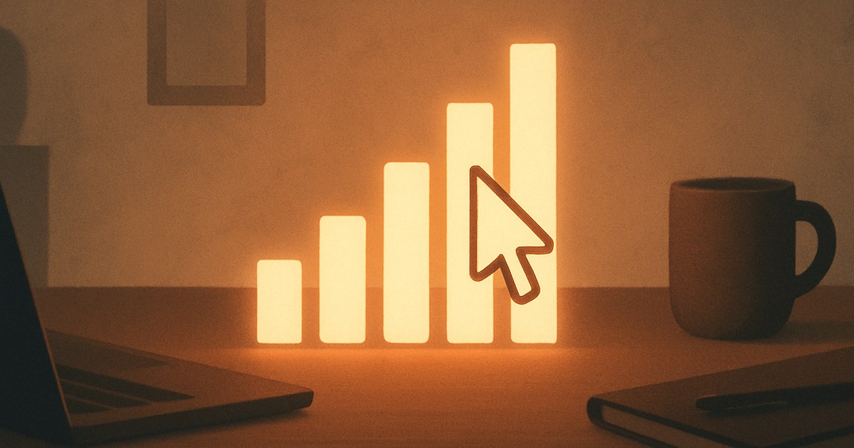 Illustration of a rising bar chart with a click-cursor icon, symbolizing cost per click in advertising