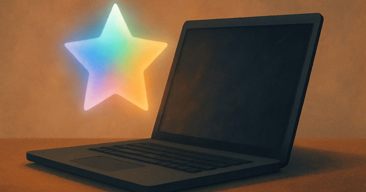 Illustration of a glowing, multi-colored star shape above a laptop, symbolizing Google Gemini
