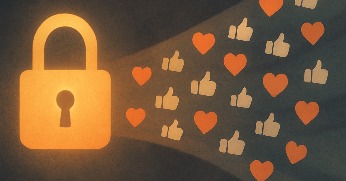Illustration of a glowing padlock beside a stream of heart icons, symbolizing paid social after privacy changes