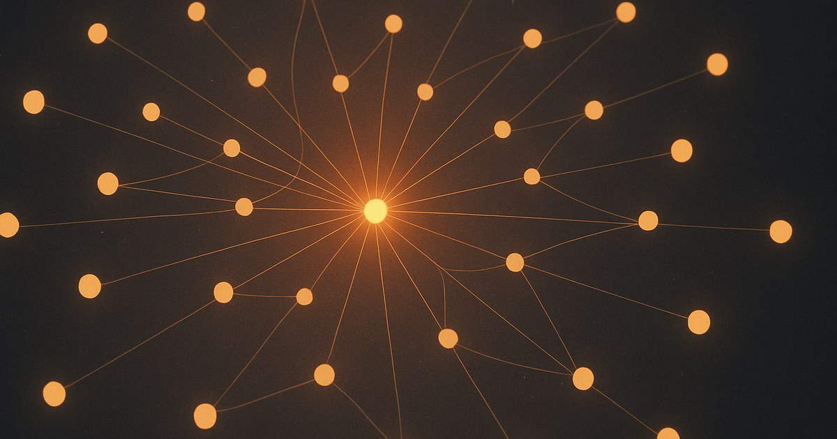 Illustration of a glowing network of connected nodes, symbolizing authority built through mentions and links across the web
