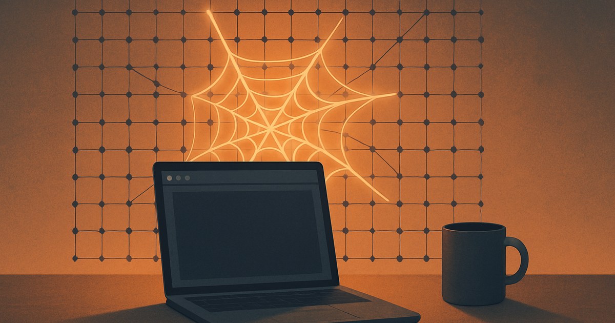 Illustration of a glowing crawl pattern across a grid of connected nodes, symbolizing a technical SEO crawling tool