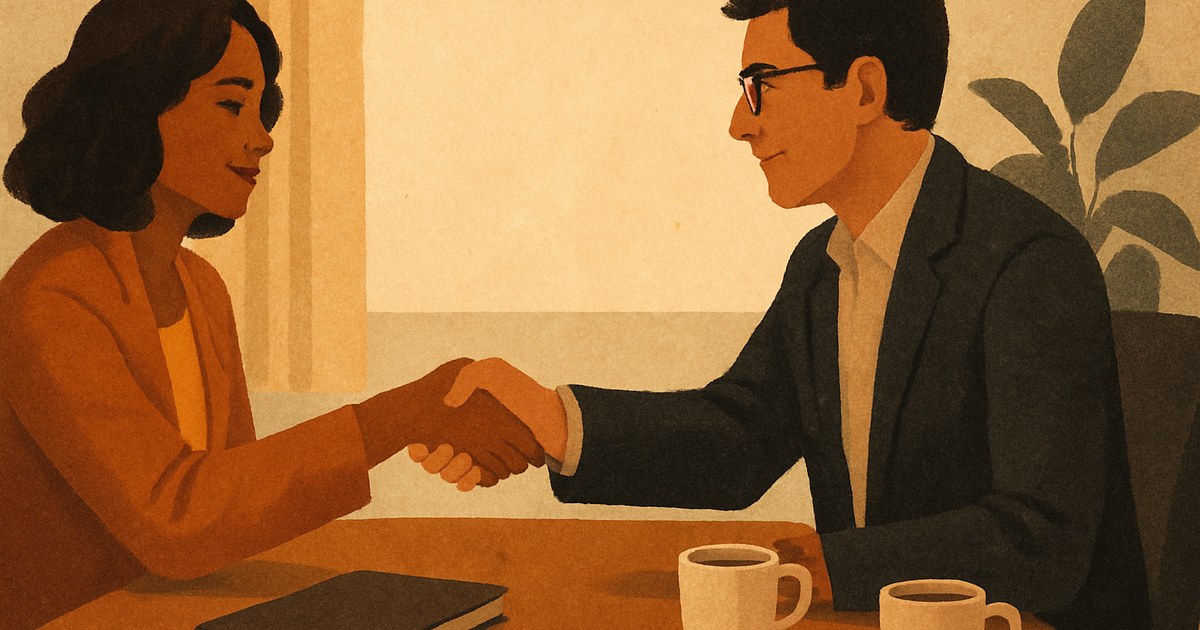 Illustration of two people shaking hands after a consultancy meeting