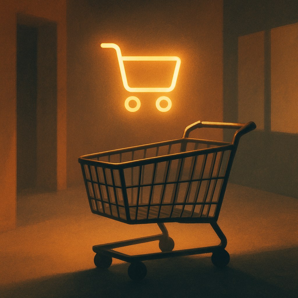 Illustration symbolizing the concept "Abandoned Cart": An abandoned cart occurs when a customer adds items to the shopping cart without completing the…