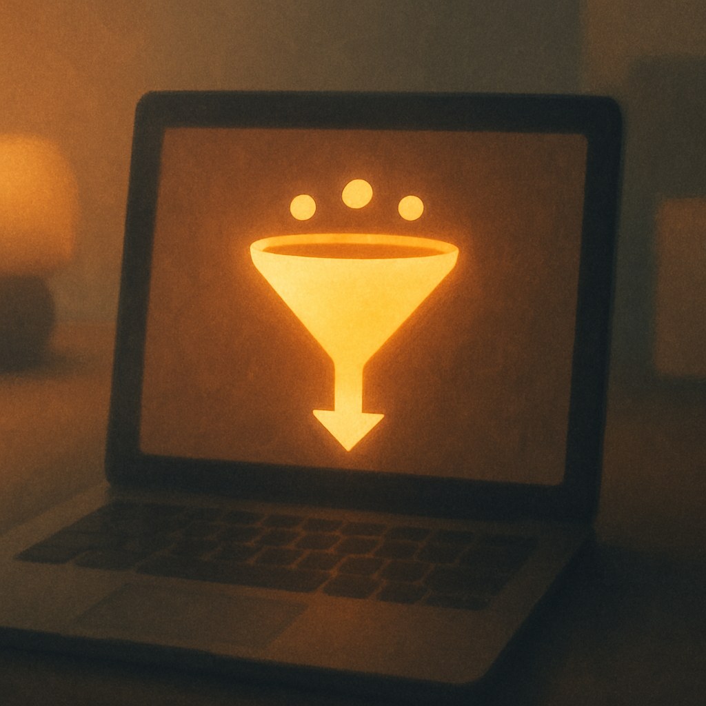 Illustration symbolizing the concept "Funnel analysis": Funnel analysis examines how users move through a defined sequence of steps and where they drop…
