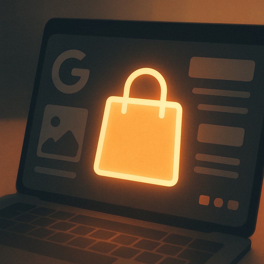 Illustration symbolizing the concept "Google Merchant Center": Google Merchant Center is the platform where a webshop uploads its product feed with titles, prices,…