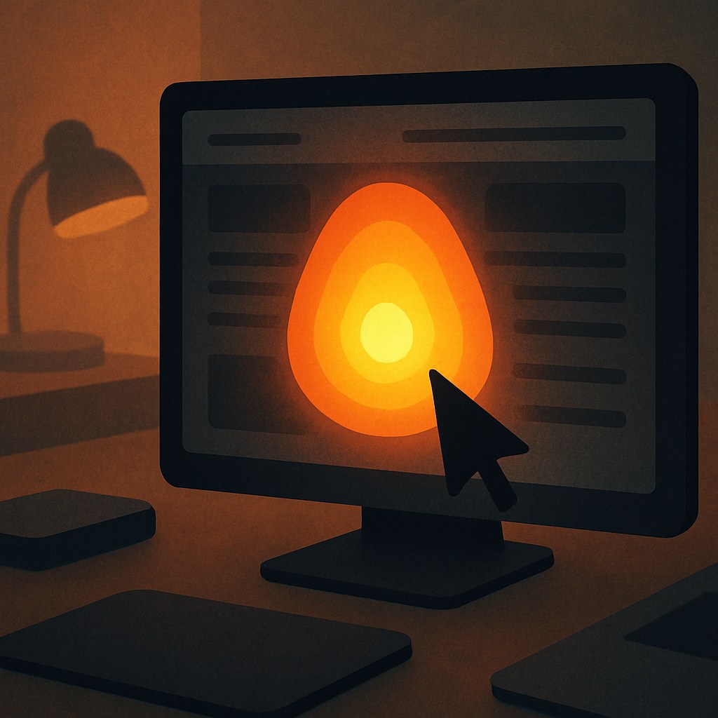 Illustration symbolizing the concept "Heatmap": A heatmap is a visual representation of where users click, move the mouse, or scroll on…