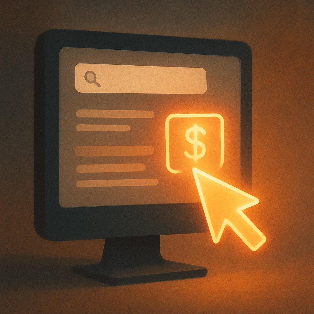 Illustration symbolizing the concept "Paid search": Paid search is paid advertising in search engine results, where ads are shown based on the…