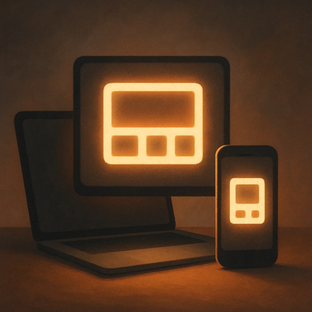 Illustration symbolizing the concept "Responsive design": Responsive design adapts a page's layout to the screen size so the content works on phones,…