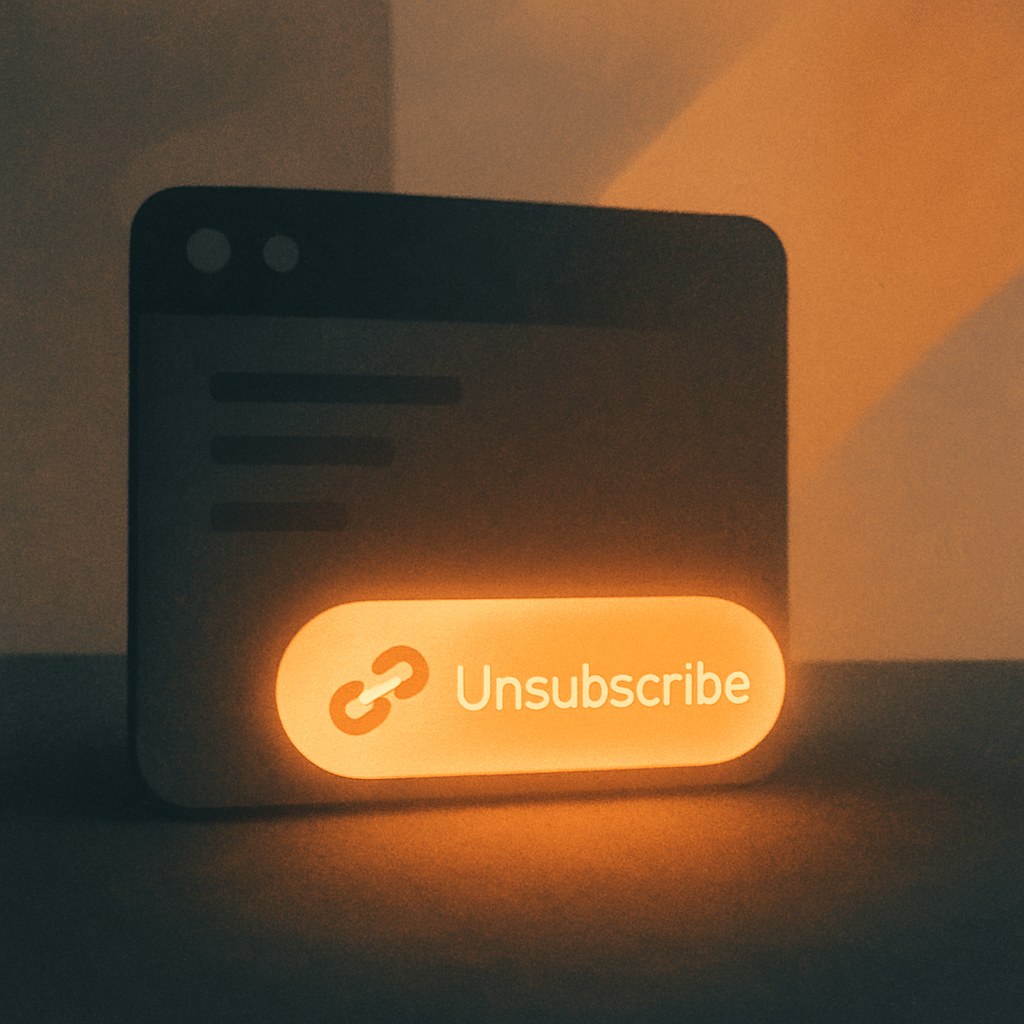 Illustration symbolizing the concept "Unsubscribe Link": An unsubscribe link is the link in an email that lets the recipient opt out of…
