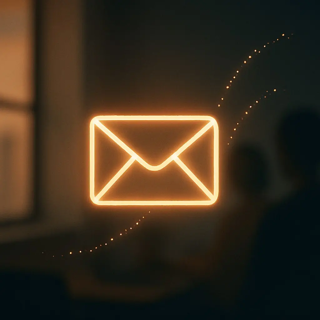 Illustration of a glowing envelope with particle trails, symbolizing email marketing and automation