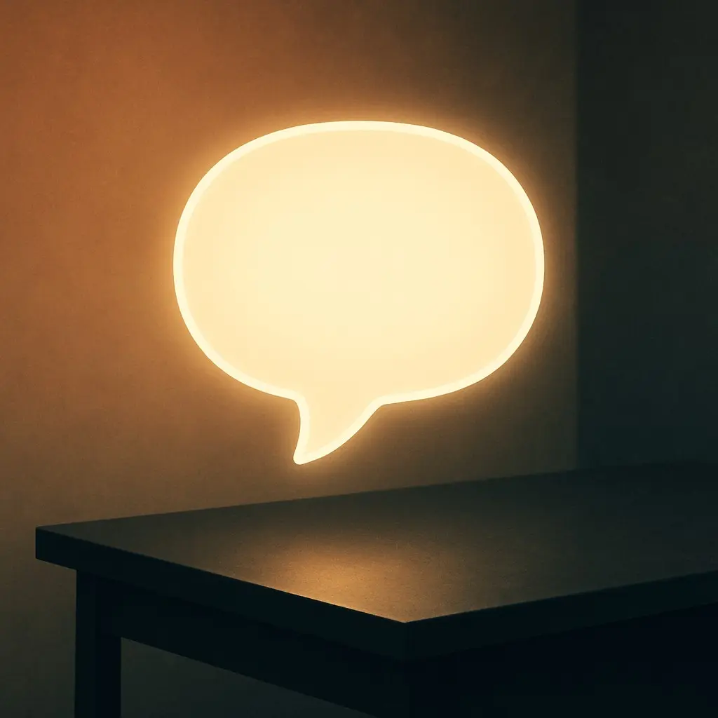 Illustration of a glowing speech bubble, symbolizing being mentioned inside AI answers (GEO)