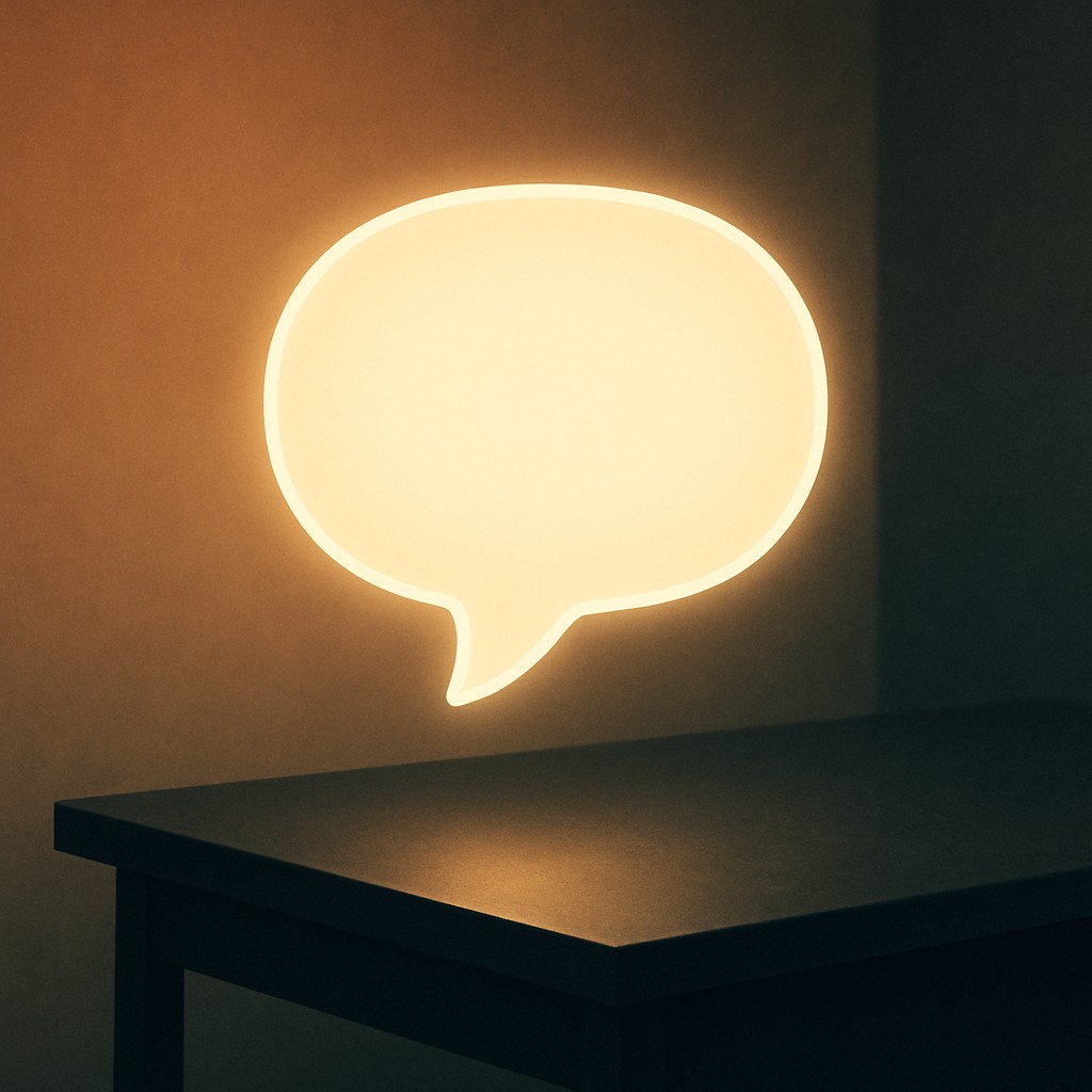Illustration of a glowing speech bubble, symbolizing being mentioned inside AI answers (GEO)