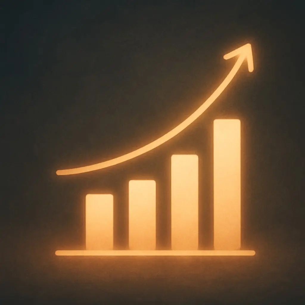 Illustration of a glowing profit curve above a bar chart, symbolizing Google Ads managed for net profit